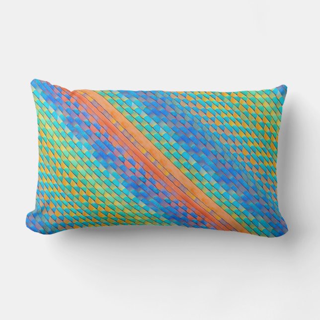 Colourful Abstract Woven Digital Pattern Lumbar Cushion (Front)