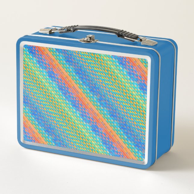 Colourful Abstract Woven Digital Pattern Metal Lunch Box (Front)