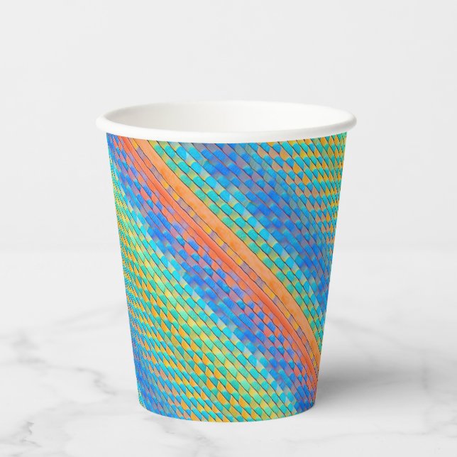 Colourful Abstract Woven Digital Pattern Paper Cups (Front)