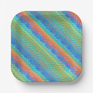 Colourful Abstract Woven Digital Pattern Paper Plate