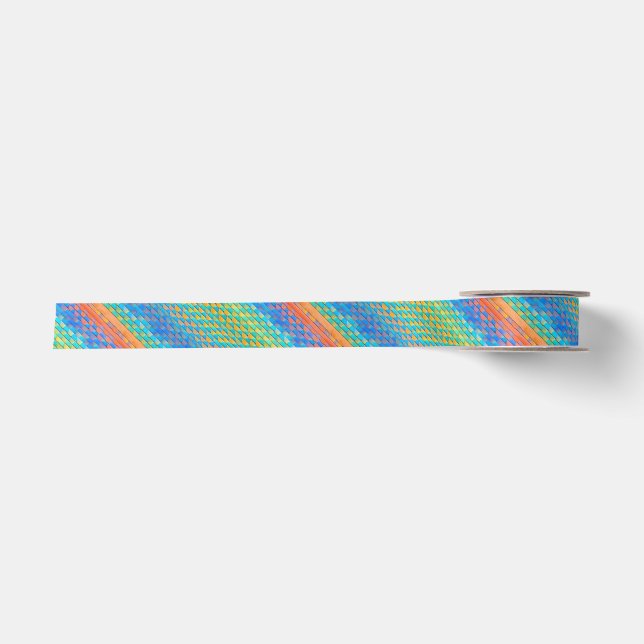 Colourful Abstract Woven Digital Pattern Satin Ribbon (Front)