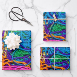 Colourful Abstract Yarn Tangles Photography Wrapping Paper Sheet