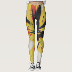 colourful abstract yellow and black contempory leggings