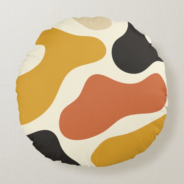 colourful Abstract yellow Black And White  Round Cushion (Front)