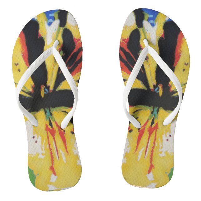 colourful abstract yellow flower contempory thongs (Footbed)