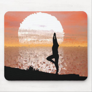 Colourful Abstract Yoga Pose with Bright Sun Mouse Pad