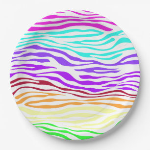 Colourful Abstract Zebra Print Paper Plate