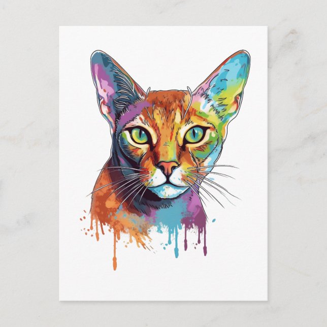 Colourful Abyssinian cat Postcard (Front)