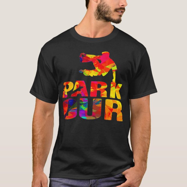 Colourful Acrobatic Retro Classic Style Parkour T-Shirt (Front)