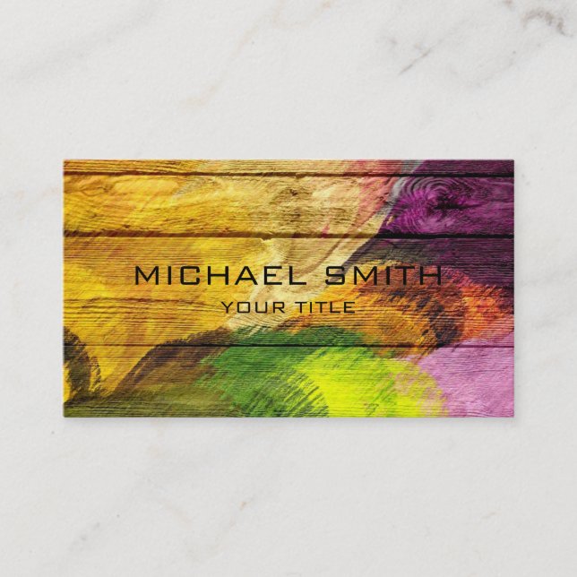 Colourful Acrylic Painting on Wood #4 Business Card (Front)