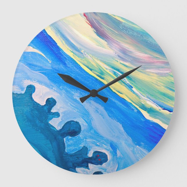 Colourful acrylic painting, textured background. large clock (Front)