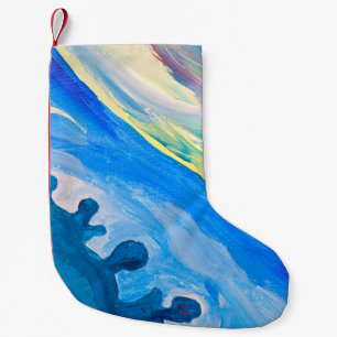 Colourful acrylic painting, textured background. small christmas stocking