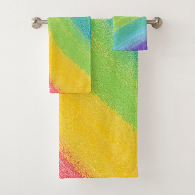 Colourful Acrylic Watercolor Rainbow Pattern | Bath Towel Set (Insitu)