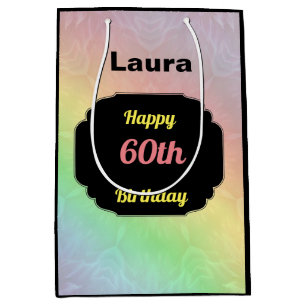 Colourful add name 60th birthday medium gift bag