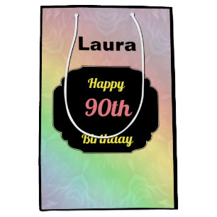 Colourful add name 90th birthday medium gift bag