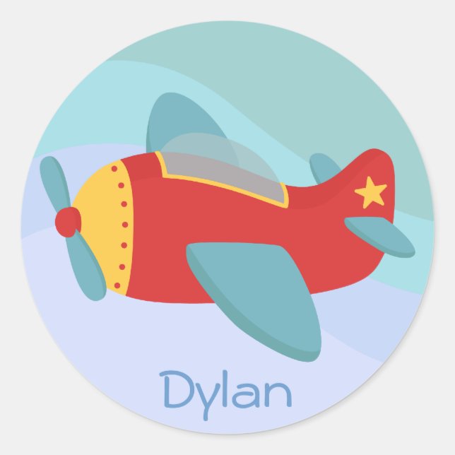 Colourful & Adorable Cartoon Aeroplane Classic Round Sticker (Front)
