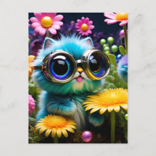 Colourful Adorable Kitten in Glasses Postcard