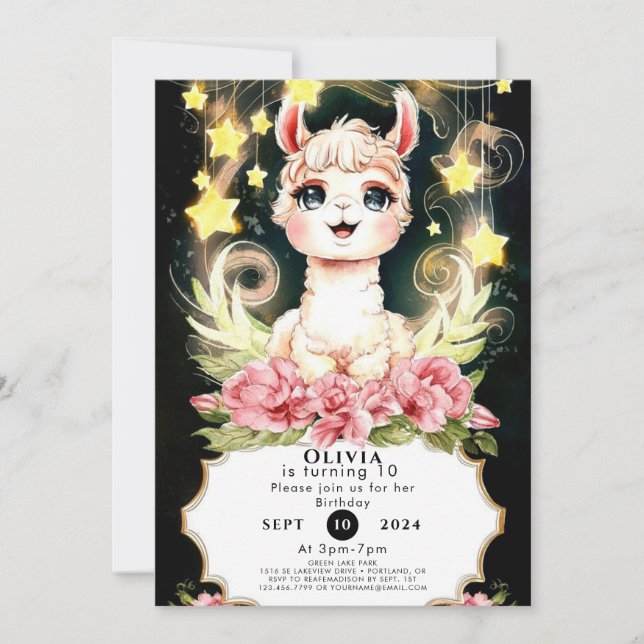 Colourful Adorable Llama Birthday Invitation (Front)