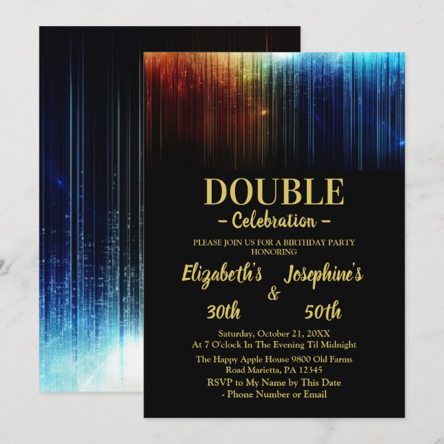 Colourful Adult Joint Double Birthday Party Invitation (Front/Back)