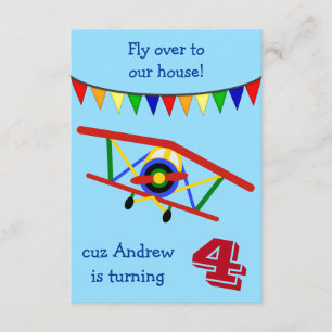 Colourful Aeroplane Kids Birthday Party Invitation