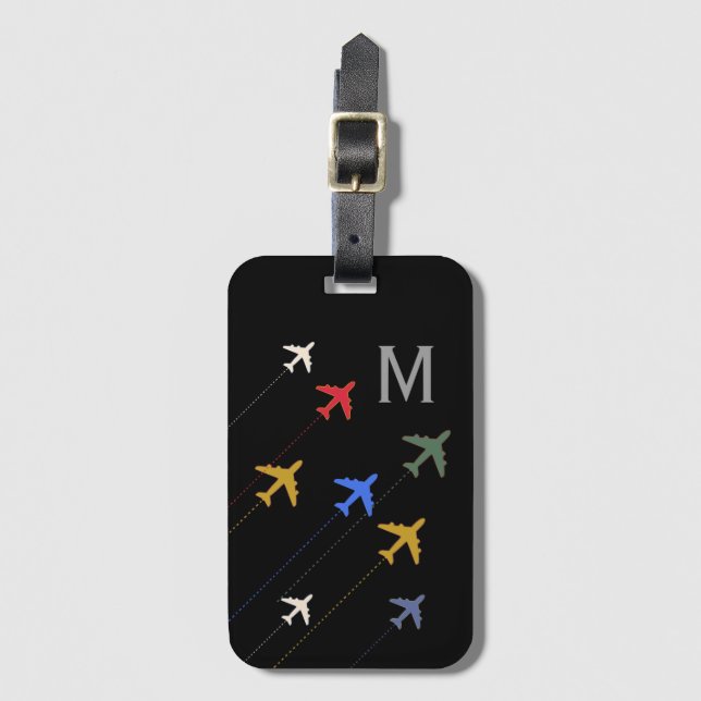 colourful aeroplanes luggage tag (Front Vertical)