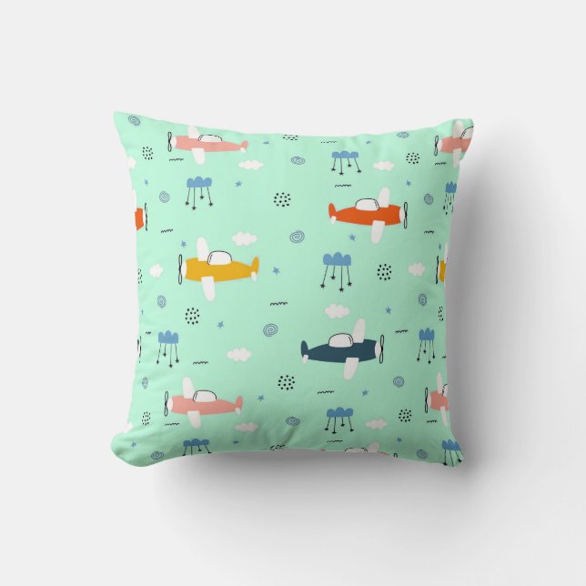 Colourful Aeroplanes Over a Sky  Cushion (Front)