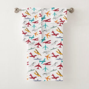 Colourful Aeroplanes Pattern Kids Bathroom Bath Towel Set