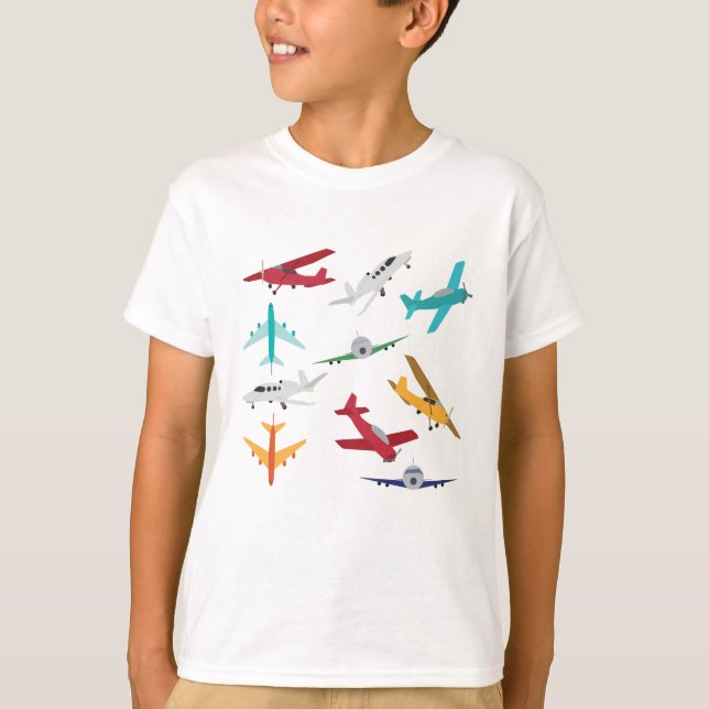 Colourful Aeroplanes Pattern Kids Bathroom T-Shirt (Front)