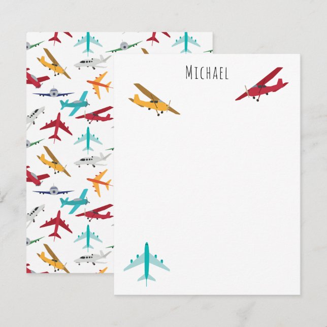 Colourful Aeroplanes Pattern Kids Custom Name Card (Front/Back)