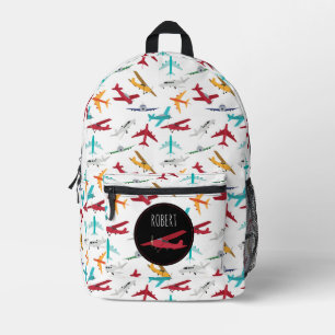 Colourful Aeroplanes Pattern Kids Custom Name Scho Printed Backpack
