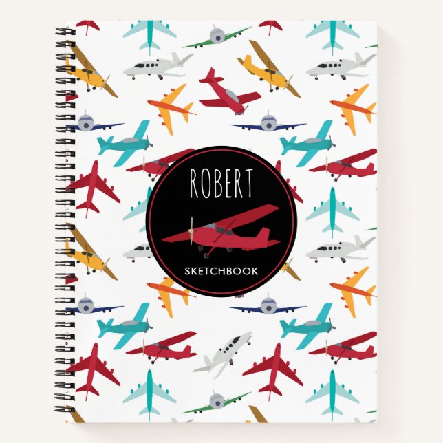 Colourful Aeroplanes Pattern Notebook (Front)