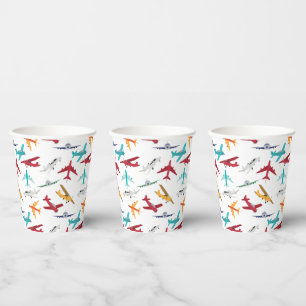 Colourful Aeroplanes Pattern Paper Cups