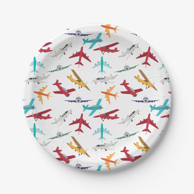 Colourful Aeroplanes Pattern Paper Plate (Front)