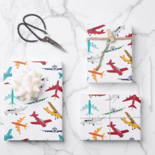 Colourful Aeroplanes Pattern Wrapping Paper Sheet