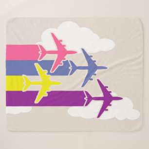 Colourful aeroplanes sherpa blanket