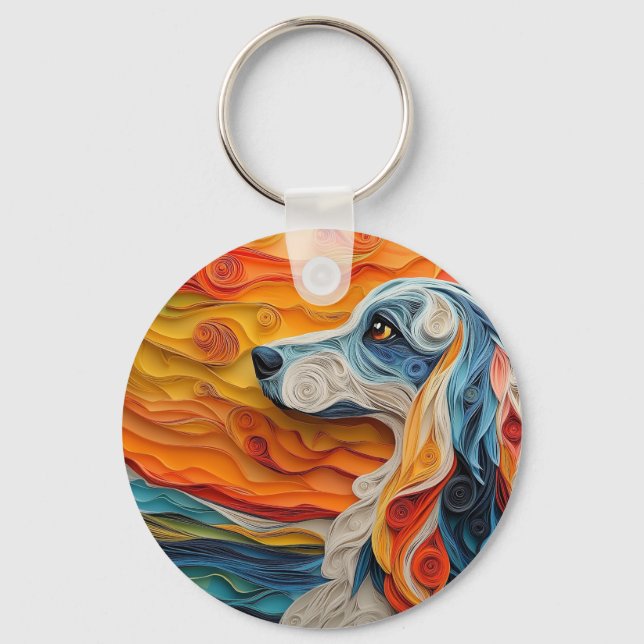 Colourful Afghan Hound Dog Portrait Key Ring (Front)