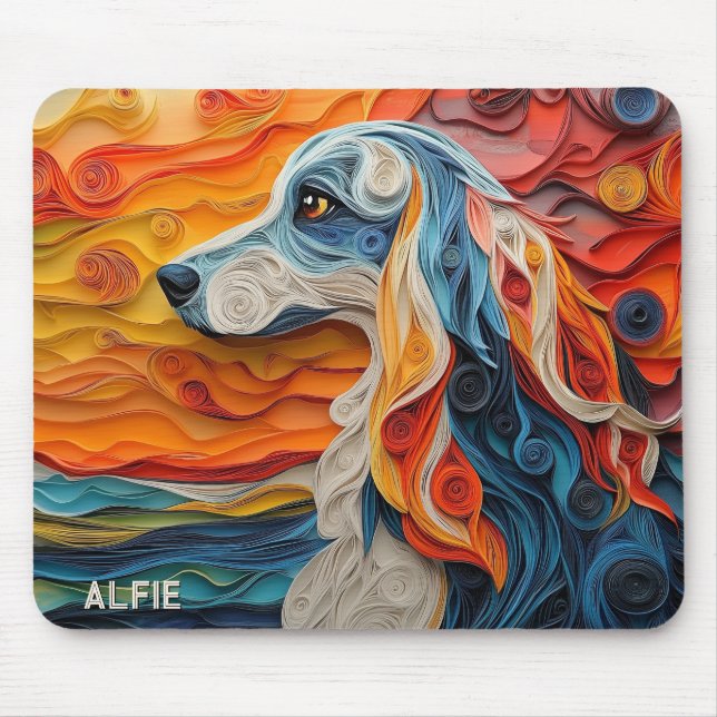 Colourful Afghan Hound Dog Portrait Mouse Pad (Front)