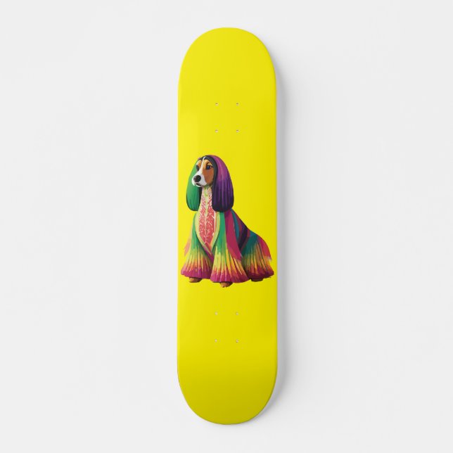 Colourful Afghan Hound Skateboard (Front)