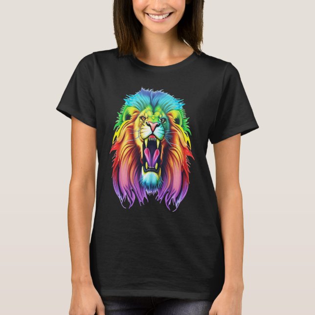 Colourful Africa Lion Head Lion Lover Animal Art T-Shirt (Front)