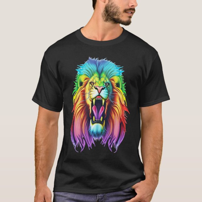 Colourful Africa Lion Head Lion Lover Animal Art T-Shirt (Front)