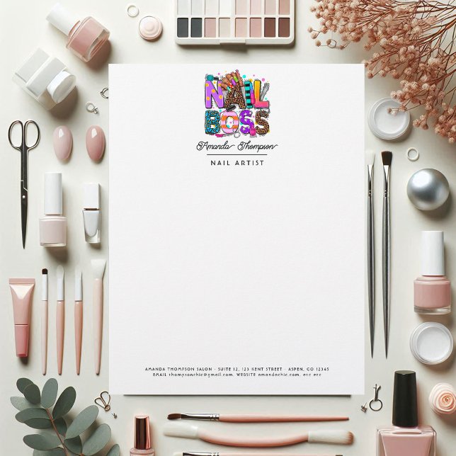Colourful African American Nail Boss Branding Custom Letterhead (Colorful African American Nail Boss Branding Letterhead)