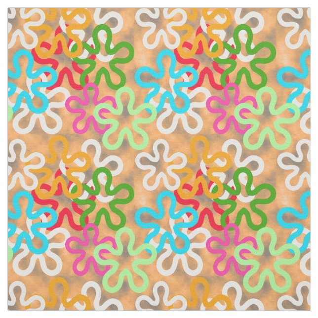 Colourful African Blob Abstract Shapes Block Print Fabric (Swatch)