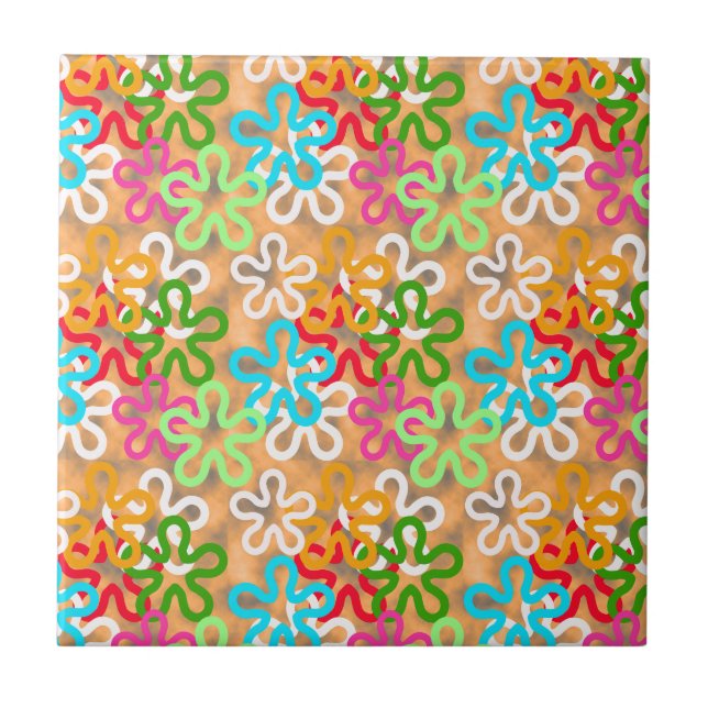 Colourful African Blob Abstract Shapes Pattern Ceramic Tile (Front)