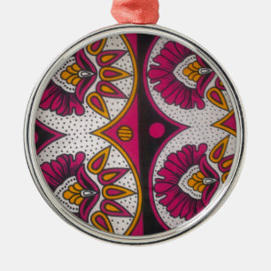 Colourful African Fabric Motif Art Print Metal Tree Decoration