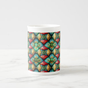Colourful African-Inspired Geometric Mosaic Patter Bone China Mug