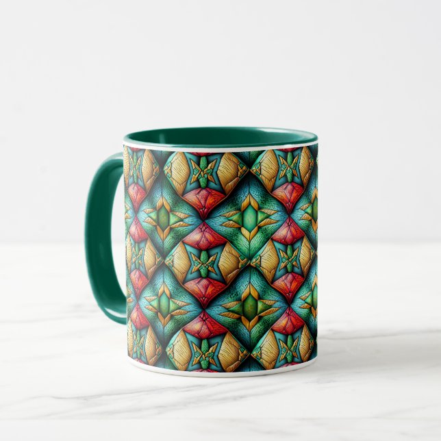 Colourful African-Inspired Geometric Mosaic Patter Mug (Front Left)
