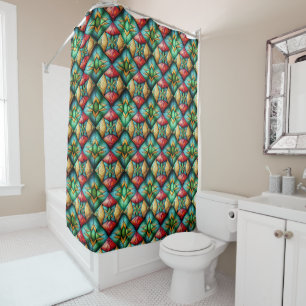 Colourful African-Inspired Geometric Mosaic Patter Shower Curtain