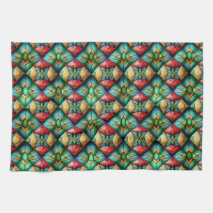 Colourful African-Inspired Geometric Mosaic Patter Tea Towel