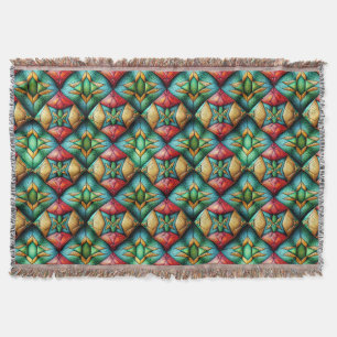 Colourful African-Inspired Geometric Mosaic Patter Throw Blanket