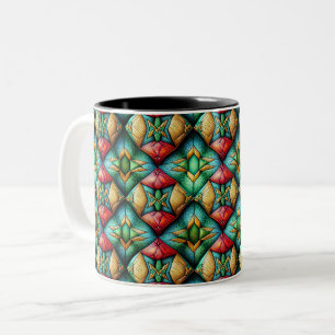 Colourful African-Inspired Geometric Mosaic Patter Two-Tone Coffee Mug